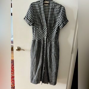 SEA  Woman’s Gingham Midi Dress SZ 2 Navy/ White